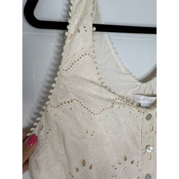 House of Harlow 1960 Beige Embroidered Cotton Midi Dress 8 viral coastal summer - Picture 9 of 16